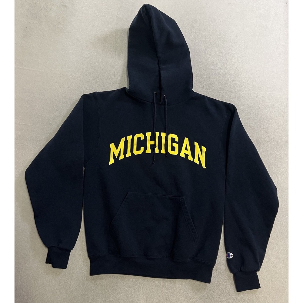 Vintage Champion Hoodie Mens Size Small Blue Fleece Michigan Wolverines Football
